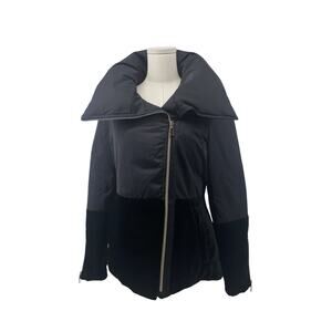 White House Black Market Puffer Black Coat Jacket Small Velvet Bottom Gold Zips